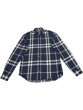 S Burberry Plaid Blue Gray Checkered Button-Up Shirt cowboy western y2k striped